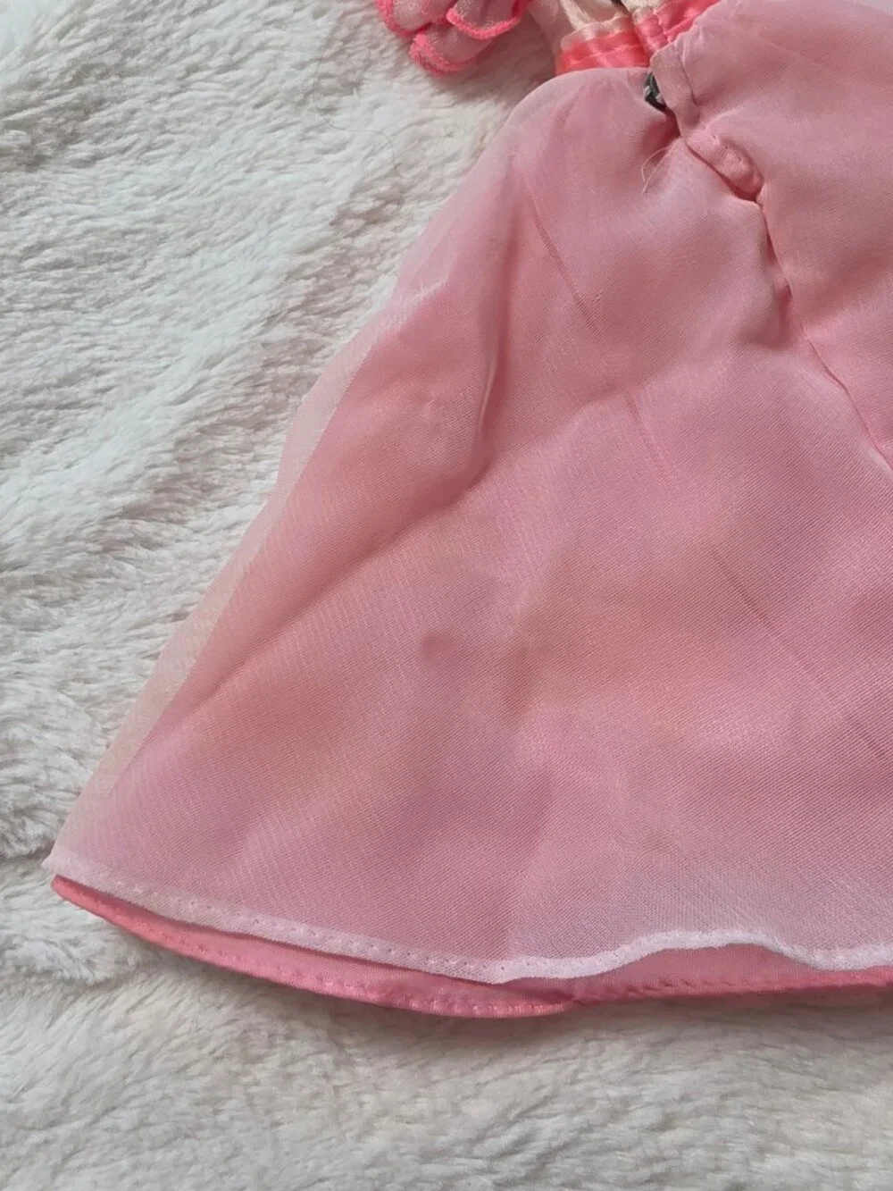 Vintage Fashion Doll Pink Dress Gown Ruffle Sleeves Metal Snaps